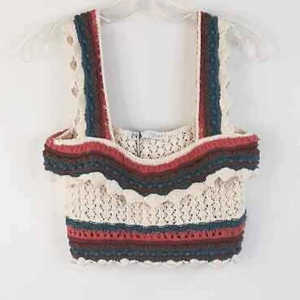 Zara Crochet Knit Crop Top L